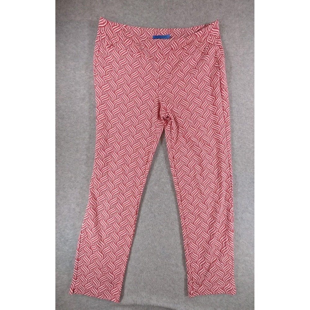 J. McLaughlin Newport Capri Pants Pink White Geo Waves Chevron  Size Medium - Picture 2 of 10